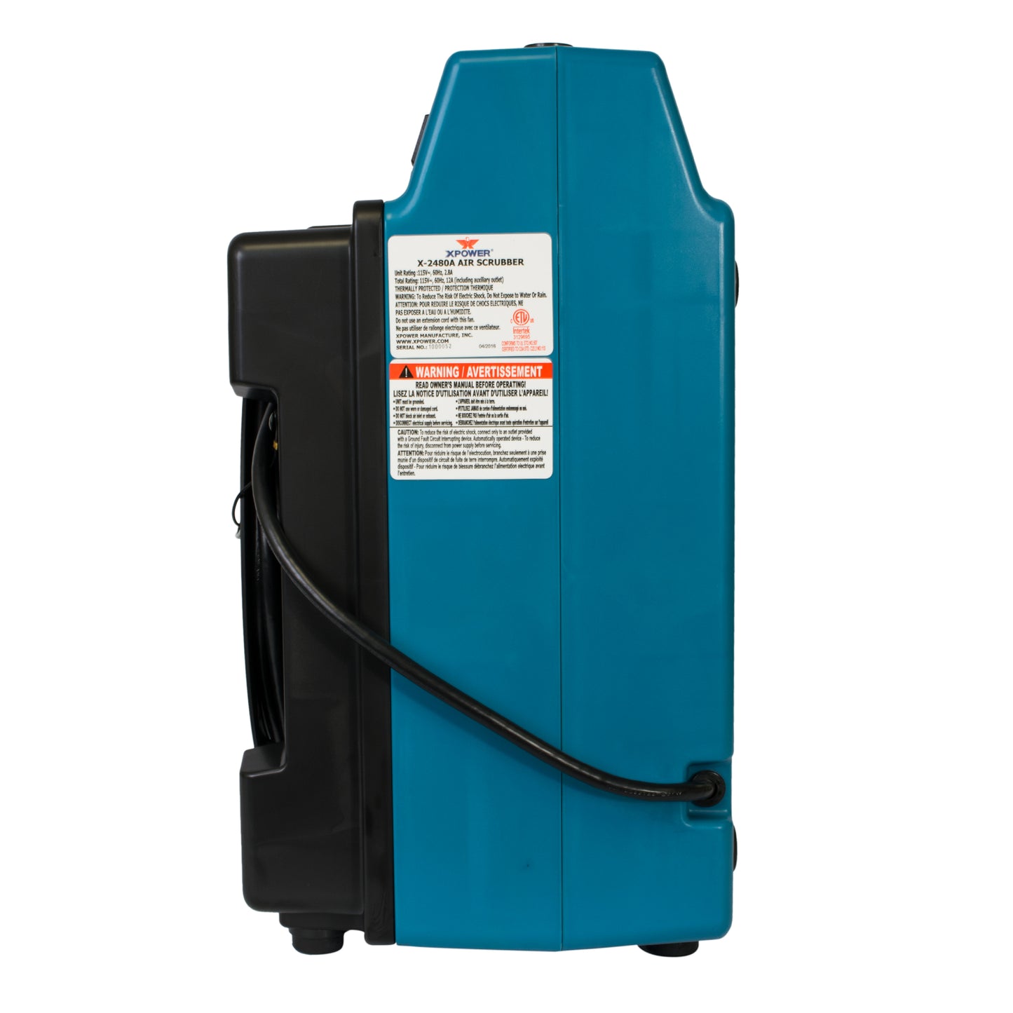 XPOWER X-2480A Professional 3-Stage Mini HEPA Air Scrubber (1/2 HP) - 550 CFM