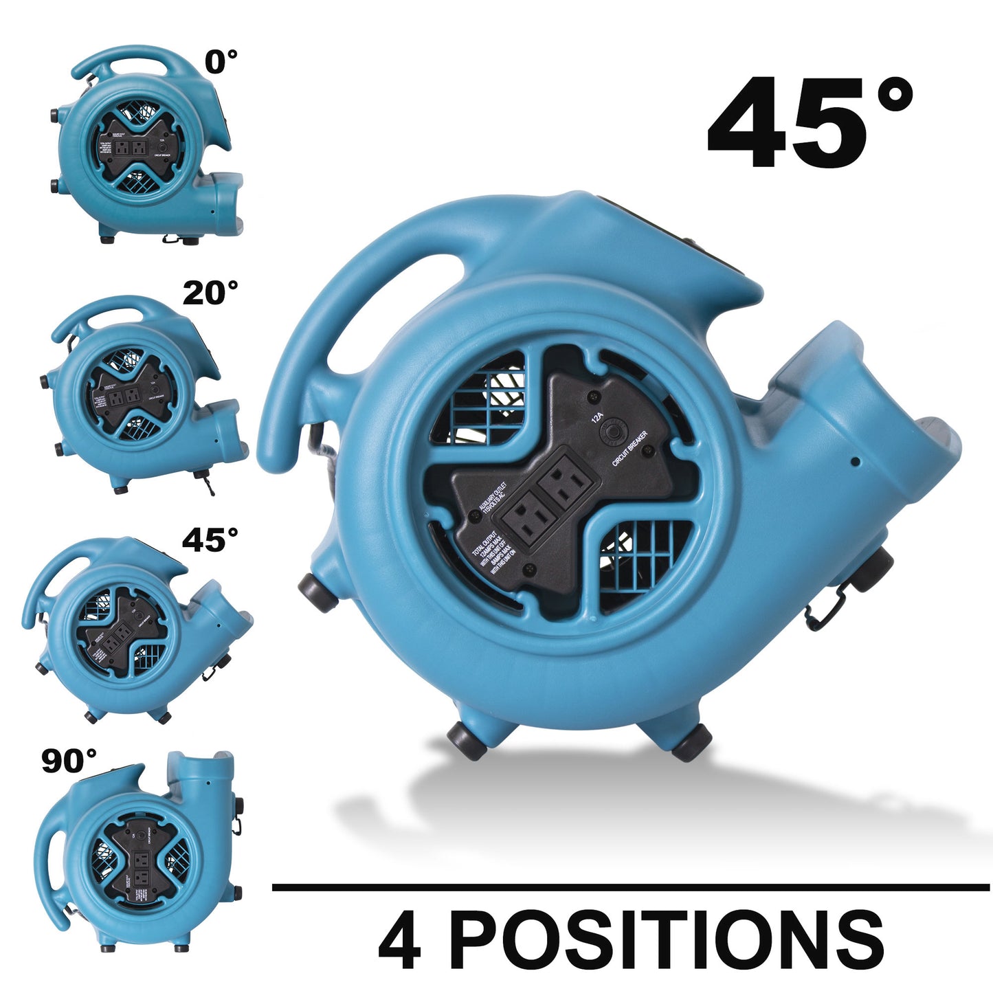 XPOWER P-600A Air Mover with GFCI Daisy Chain (1/3 HP) - 2600 CFM Polypropylene Plastic